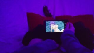 Redhead Girl masturbating watching lesbian Hentai uncensored when parents are in home