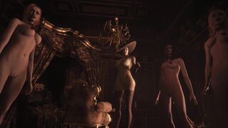 Resident Evil 8 Naked Dimitrescu's Daughters & Nude Lady Dimitrescu Black Lace Lingerie RE Village: