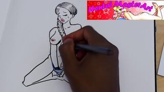Lara Croft Topless Masturbating fan art speed drawing