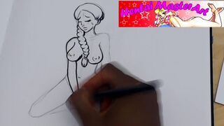 Lara Croft Topless Masturbating fan art speed drawing