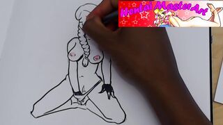 Lara Croft Topless Masturbating fan art speed drawing