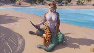 Wild Life / Scaly Furry Porn Dragon with Tiger Girl