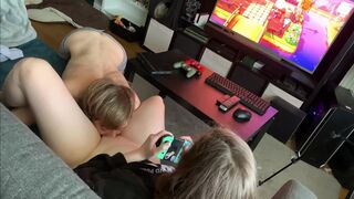 Gameuse gets her pussy licked while playing Animal Crossing, he then fucks her