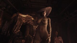 Resident Evil 8 Nude Lady Dimitrescu White Lace Lingerie & Naked Vampire Daughters' Tits RE Village: