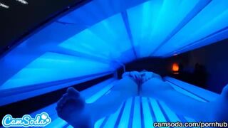 teen latina gets caught rubbing her clit while using a tanning bed