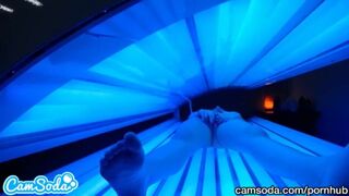 teen latina gets caught rubbing her clit while using a tanning bed