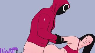 Squid Game Hentai porn - Girl fucks with the masked man to win the game