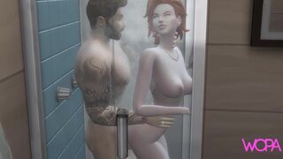 hot and rough sex with redhead in the bathroom while her husband is dreaming