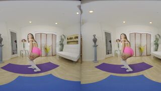 Cute yoga gymnast has some fun with a big white cock in VR