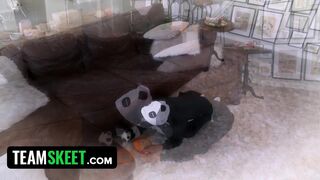 Exotic Petite Babe In Panda Costume Jumps On Huge Cock And Gets Her Tiny Twat Pounded Hard