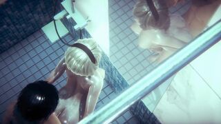 2B has sex in the bathroom in front of the mirror