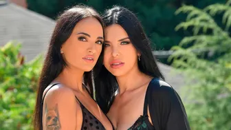 Porn World - Sexy Brunette Lesbians Claudia Bavel and Kira Queen Trade Strap-on For Masseuses Cock GP2060