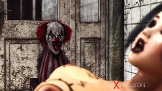 Super hot sexy  girl gets fucked hard by an Evil clown in an abandoned hospital