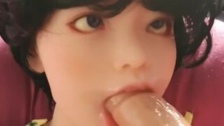 Sissy boy doll sucks huge cock and swallows cum