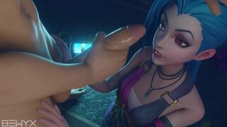 Jinx handjob and deepthroath blowjob with cumshot 3d animation