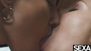 Watch two beautiful lesbians with big natural tits eating pussy