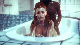 Aloy with a wet body is penetrated by a black cock