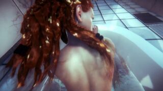 Aloy with a wet body is penetrated by a black cock