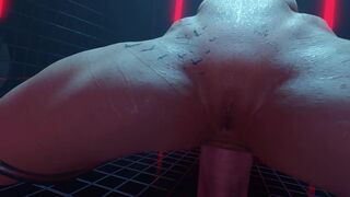 lara croft lovely tits & pussy piercing girl amazed by giant cock dildo machine! 4k 60fps