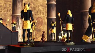 Anubis plays with a hot black girl in the temple in Ancient Egypt