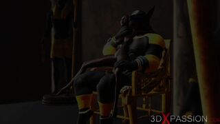 Anubis plays with a hot black girl in the temple in Ancient Egypt