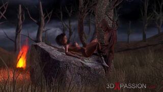 3DXPassion - Wood goblin and attractive fitness woman. 3D animation