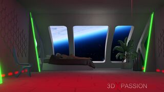 A hot blonde gets fucked by 3d alien dickgirls in the space sation