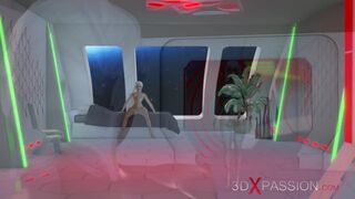 A hot 3d sci-fi android dickgirl fucks a sexy girl in space station