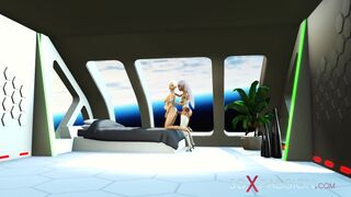 A hot 3d sci-fi android dickgirl fucks a sexy girl in space station