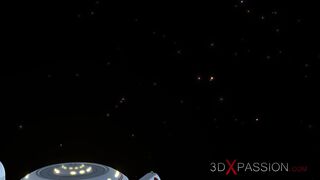 Hot sex in the space station! Female android plays with a young blonde