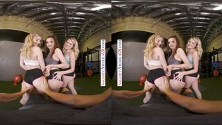 Petite fit babes, April Snow, Harlow West, and Nikki Sweet, show their personal trainer how to fuck