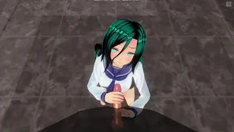 3D HENTAI Girl With Blue Hair Jerks Off A Guy In The Toilet