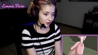 18yo youtuber gets horny watching hentai during the stream and masturbates - Emma Fiore