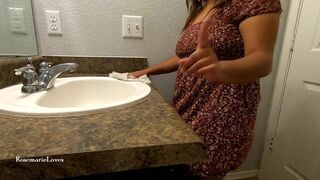 Mommy cleaning dirty boys restroom up skirt dress views thick milf bare feet