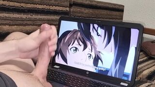 Watching Hentai and jerking off my big dick with sweet cum in the end