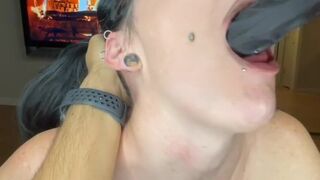 Ray Ray XXX shows her tits and fishnets before fucking her dildo, and cums upside down