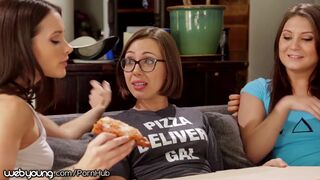 Lesbian Sorority-Sisters Eat Out with the Pizza Delivery Girl