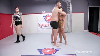 Brandi Mae mixed nude wrestling fight vs Jack Friday sucking his cock