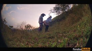 Two peasants are filmed having sex on their farm