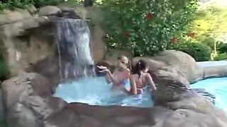 Chloe 18 and her lesbian friend licking her pussy at falls