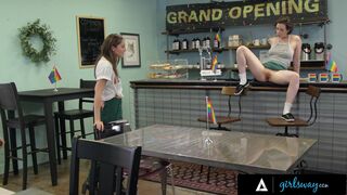 New Coffee Shop Owner Casey Calvert Spread Her Legs Wide Open For Alexis Tae And Her Crew