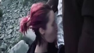 Husband films wife suck stranger on river public blowjob