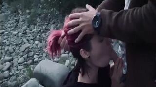 Husband films wife suck stranger on river public blowjob