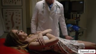 Skinny TS barebacked by her horny doctor