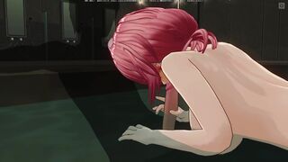 3D HENTAI Pink-haired girlfriend blowjob in the bath