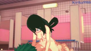 Tsuyu Asui and Izuku Midoriya have deep sex in the shower room. - My Hero Academia Hentai (revised)