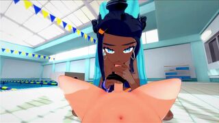 POV Fucking Nessa, the water gym leader from Pokemon Sword and Shield. Swallows cum at the pool.