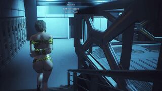 Jill Valentine Yellow Tape Bounded with Big Jiggly Tits - Resident Evil: Duct Tape Bondage Special