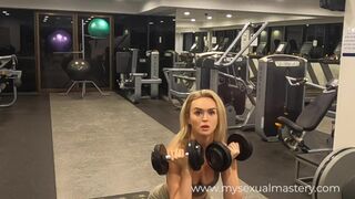 Sexy Girl Working out with Remote Control Sex Toy in Public Gym