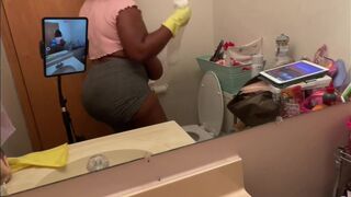 Ebony BBW cleaning nipples hanging out my shirt